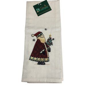 Design Cottage hand kitchen towel Santa Claus Christmas Decor NWT Embroidered